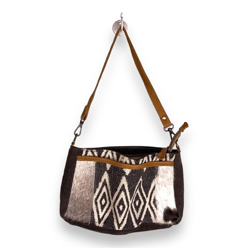 MRYA LEATHER COWHIDE PURSE CROSSBODY WESTERN GREY BROWN MULTICOLORED TRAVEL